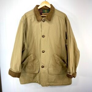 VTG American Eagle Tan Canvas Barn Coat Chore Jacket Corduroy Collar Mens Large